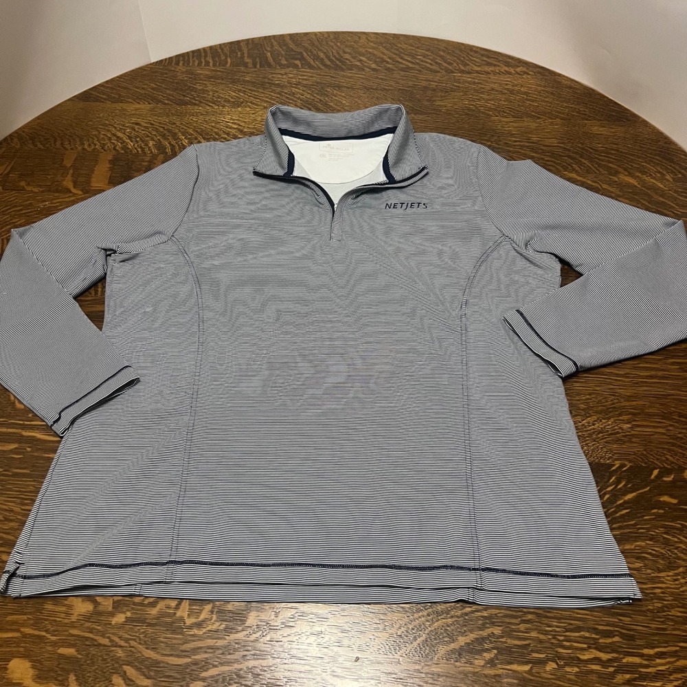 Peter Millar Pullover Mens XXL Blue Striped NetJets Quarter Zip Long Sleeve